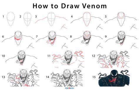 How to Draw Venom (Step by Step Pictures) How To Draw Venom Step By Step, Venom Drawing Easy, Golden Gate Bridge Drawing, Drawing Side Profile, How To Draw Lightning, How To Draw Venom, Venom Drawing, Venom Face, Draw A Snowman