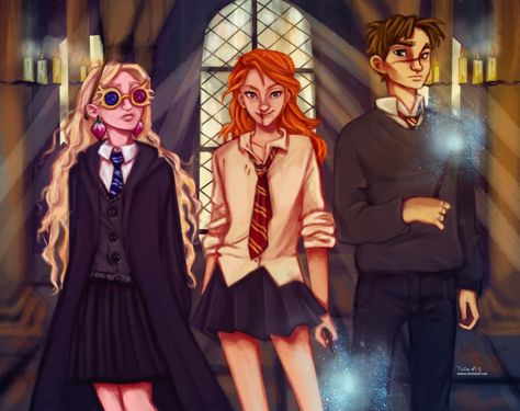 Luna, Ginny and Neville | The Silver Trio | "Harry Potter and the Deathly Hallows" The Silver Trio, Harry Potter Trio, Harry Potter Ginny, Art Harry Potter, Harry And Ginny, Harry Potter Artwork, Harry Potter Drawings, Ginny Weasley, Harry Potter Love