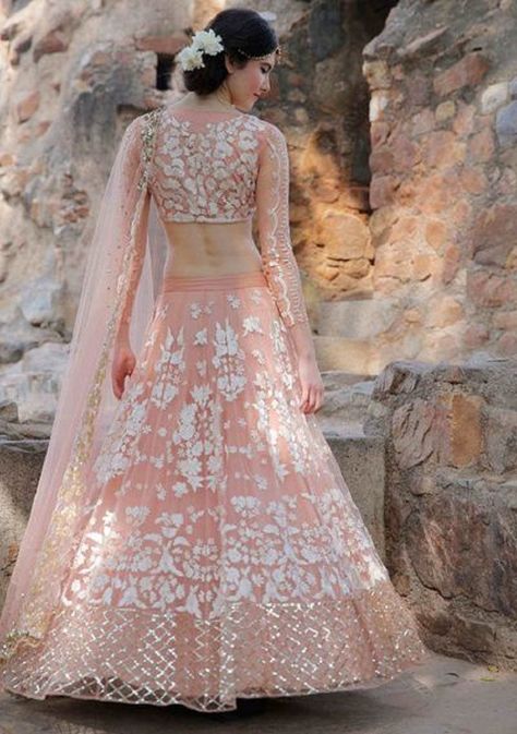 full sleeve lehenga choli Lehenga Sari, Lehnga Dress, Salwar Kamiz, Pink Lehenga, Indian Bridal Wear, Indian Lehenga, Indian Bridal Outfits, Indian Wedding Outfits, Lehenga Designs