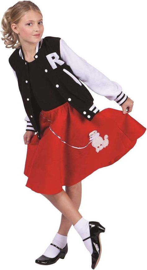 Girls Letterman Jacket - Choice of colors : Amazon.ca: Clothing, Shoes & Accessories 50 Style Outfits, Kids 50s Costume, Poodle Skirt 50s, 50s Costume, Letterman Sweaters, Red Costume, Poodle Skirt, Saddle Shoes, Pink Poodle