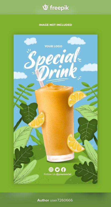 Drinks Poster Design, Drink Poster Design Ideas, Food Promotion Design, Drink Instagram Story, Orange Drink, Instagram Story Ads, Beverage Poster, Professional Social Media, Drink Poster