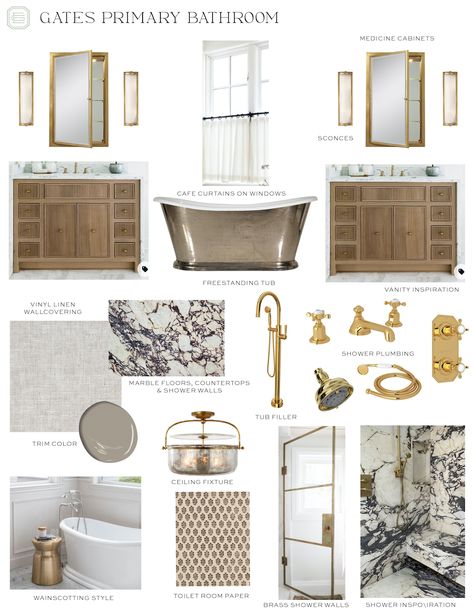 My New House: Primary Bathroom Renovation Plans | Elements of Style Oasis Hotel, Erin Gates Design, Huge Shower, Vanity Inspiration, Big Tub, Wainscoting Styles, Shower Plumbing, Primary Bath, Erin Gates