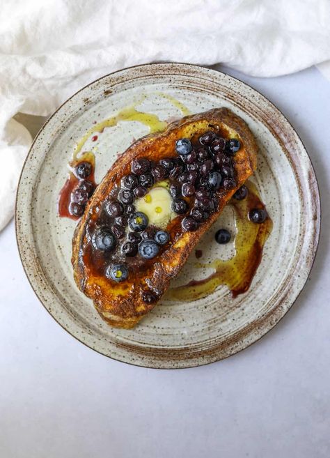 Sourdough French Toast with Blueberry Brown Sugar Compote French Toast With Blueberry Compote, Breakfast Ideas Sourdough Bread, Blueberry Toast, Sourdough French Toast, French Bread French Toast, Sourdough Toast, Delicious French Toast, Banana Waffles, Vegan French Toast