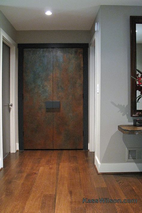 Copper Door Design, Industrial Doors Interior, Copper Front Door, Industrial Doors, Industrial Door Design, Industrial Front Door, Copper Door, Industrial Front Doors, Industrial Interior Doors