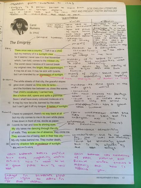 The Emigrée The Emigree Annotations, The Emigree Poem Analysis Gcse, Poetry Gcse Revision, Emigree Poem Annotated, English Literature Classroom, Emigree Poem Analysis, Gcse English Poem Analysis, The Emigrée Poem Analysis, The Emigree Poem Analysis