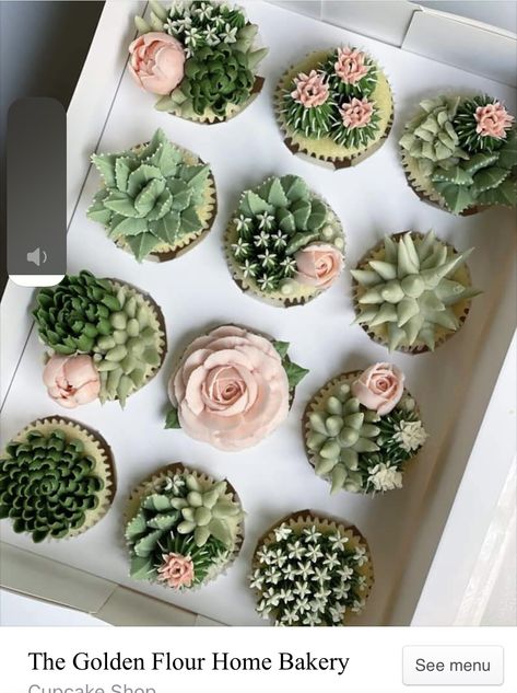 Plant Theme Cake, Garden Theme Cupcakes, Botanical Baby Shower Decor, Plant Cupcakes, Succulent Cake Ideas, Succulent Cookie Cake, Succulents Cupcakes, Simple Succulent Cake, Succulent Cake Ideas Easy