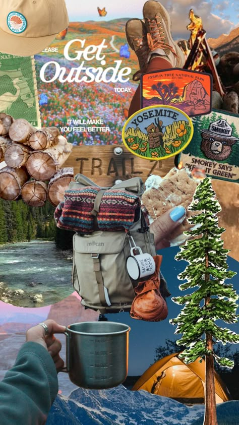 Camping Collage, Park Ranger Aesthetic, Hiker Aesthetic, Granola Vibes, Wanderlust Aesthetic, Granola Aesthetic, Environmentally Friendly Living, Granola Girl Aesthetic, Wildlife Biologist