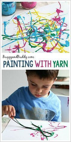 Painting With Yarn, Summer Art Projects, Preschool Art Projects, Art Activities For Toddlers, Painting Landscapes, Underwater Painting, Colors Painting, Painting Bedroom, Winter Art Projects