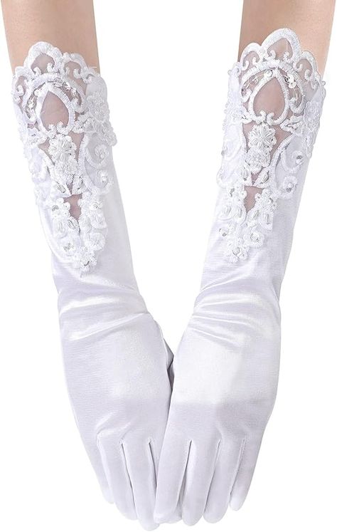 Vspek Women's Bridal Long White Elbow Satin Gloves, Women Wrist Gloves for Wedding Party Bridal Elegant Wrist Gloves Adult Silk Dance Gloves Princess Cosplay Costume for Wedding Opera Dinner Party Gloves For Wedding, Silk Dance, Silk Dancing, Wrist Gloves, Satin Gloves, Elbow Gloves, Gloves Women, Princess Cosplay, Cosplay Costume