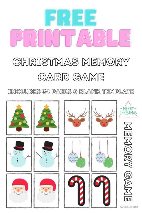 Free Printable Christmas Memory Card Game - Kate Shelby Christmas Memory Game, Free Printable Memory Game, Memory Game Cards Free Printables, Christmas Memory Game Free Printable, Christmas Board Games Printable, Winter Matching Game Free Printable, Preschool Christmas Games, Christmas Spoons, Visual Perception Activities