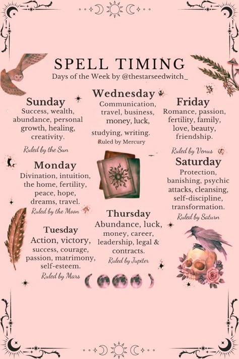 Discover the art of spell timing! Explore the best days of the week for potent magic, harnessing the energies of each day. From child love spells to weather workings, enhance your witchcraft with our printable guide. Unlock your spellcasting potential today! Spells For Witchcraft, Spells For Days Of The Week, Days Of The Week Rituals, Best Times To Do Spells, Spells Days Of The Week, Days Of Week Witchcraft, Pagan Days Of The Week, Magic Times Of The Day, Best Days For Spells