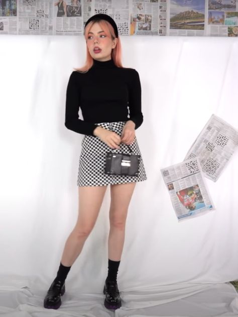 Checkered Mini Skirt Outfit, Put Together Aesthetic, Checkered Skirt Outfit, Together Aesthetic, 2016 Tumblr Outfits, Checkered Mini Skirt, Styling Outfits, E Girl Aesthetic, Checkered Skirt