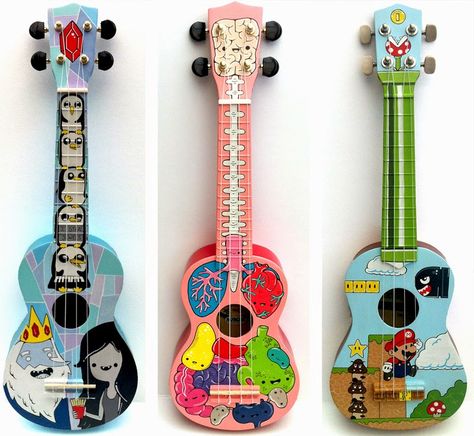 Pony Chops: Beautiful Ukuleles from Chopstitch Ukulele Tumblr, Ukelele Painted, Ukulele Designs, Ukulele Painting, Arte Do Ukulele, Diy Easy Embroidery, Painted Ukulele, Instrument Art, Ukulele Design