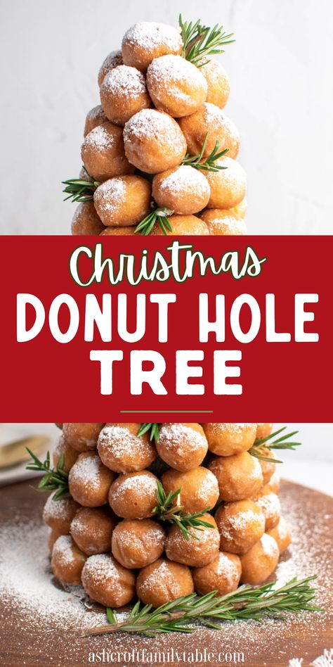 DIY Christmas donut hole tree. Powder Donut Display, Donut Tree Diy, Toothpick Christmas Tree, Donut Hole Wreath, Donut Holes Christmas Tree, Doughnut Hole Christmas Tree, Doughnut Christmas Tree, Christmas Donut Holes, Donut Wreath Christmas