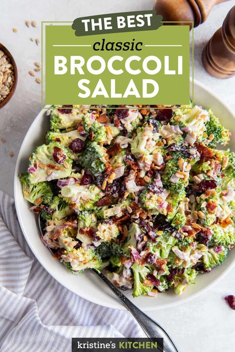 Broccoli Mayo Salad, Broccoli Salad Raisins, Salad Dishes Ideas, Broccoli Salad Recipes Easy, Homemade Broccoli Salad, Broccoli Salad Thanksgiving, Broccoli Salad Cranberries, Classic Broccoli Salad Recipe, Best Ever Broccoli Salad