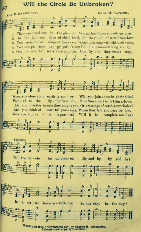 Will The Circle Be Unbroken? Will The Circle Be Unbroken, Music Border, Hymn Lyrics, Piano Songs For Beginners, Gospel Song Lyrics, Christian Hymns, Hymn Sheet Music, Hymn Music, Christian Lyrics