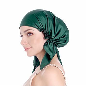 100% Silk Bonnet for Sleeping, Hair Bonnet with Tie Band, Large Silk Sleep Cap for Curly Hair, Silk Hair Wrap for Hair Care, Emerald Hair Wraps For Sleeping, Silk Hair Wrap, Silk Sleep Cap, Sleep Hairstyles, Finally Free, Silk Bonnet, Hair Smooth, Hair Bonnet, Silk Hair