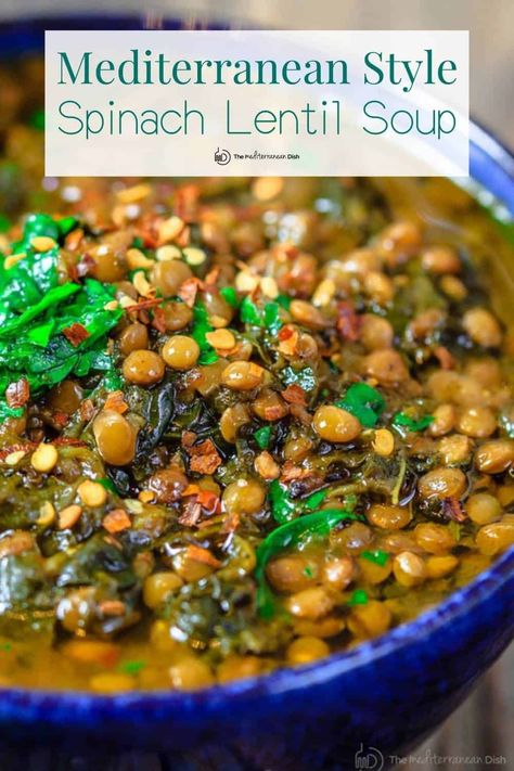 Hands-down the BEST lentil soup recipe you will try! Prepared Mediterranean style with bold spices and fresh lime juice with spinach for added nutrition! Spinach Lentil Soup, Spinach Lentil, Soup Lentil, Spicy Soup Recipes, Spicy Spinach, Mediterranean Soup, Best Lentil Soup Recipe, Spicy Lentil Soup, Vegan Lentil Soup