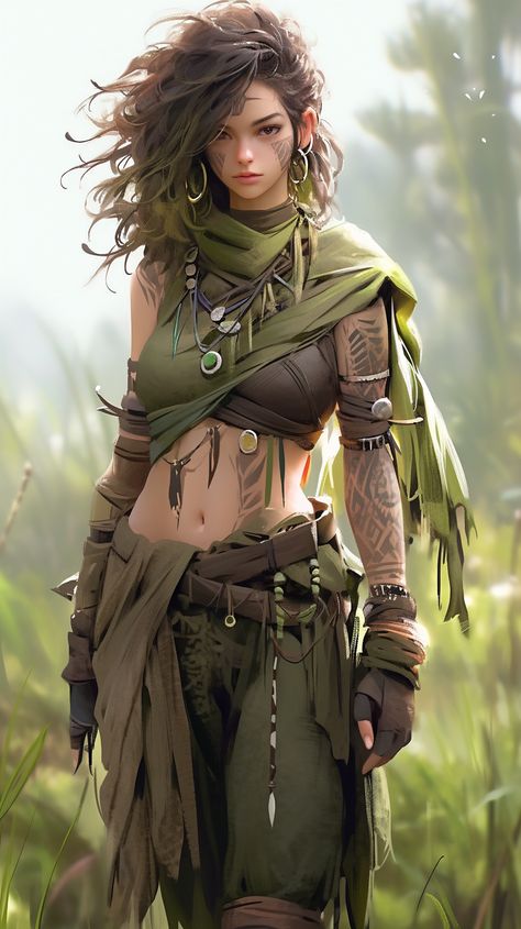 Elf Barbarian Female, Female Druid Character Design, Female Ranger Dnd, Female Druid Art, Druid Fantasy Art, Female Druid Dnd, Worrier Women, Dnd Ranger Character Design, Dnd Druid Female