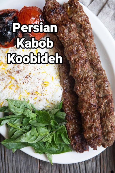 Persian Meat Recipes, Persian Beef Recipes, Turkish Kabob Recipes, Persian Beef Kabob, Persian Kebab Koobideh, Middle Eastern Meat Recipes, Ground Beef Kabob Recipes, Kubideh Recipe, Beef Kafta Kabob Recipe