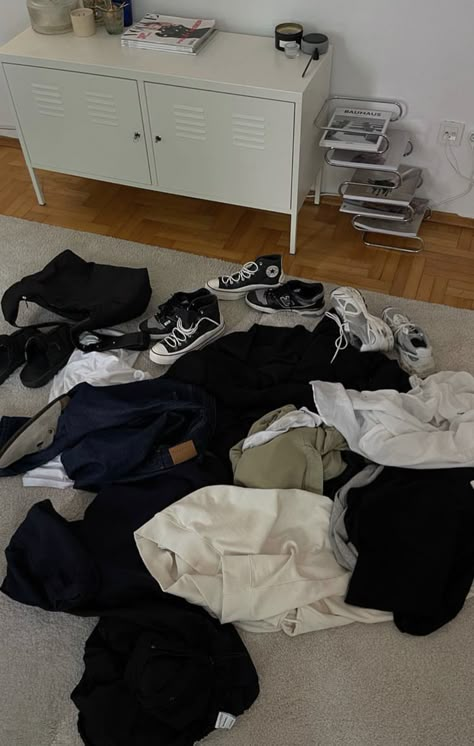 Closet Clean Out Aesthetic, Donating Clothes Aesthetic, Trying On Clothes Aesthetic, Clothes Thrown On The Floor, Pile Of Clothes Aesthetic Messy, Dirty Clothes Aesthetic, Messy Clean Aesthetic, Donating Aesthetic, Packing Aesthetic Moving