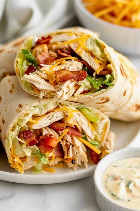 Healthy Wrap Ideas, Chicken Bacon Wrap, Chicken Ranch Wraps, Recipes Wraps, Chicken Bacon Ranch Wrap, Wraps Recipes Easy, Yummy Sandwiches, Wraps Recipes, Chicken Wrap Recipes