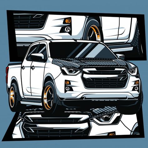 Pickup truck | Premium Vector #Freepik #vector #car #cartoon #truck #thai Ganesh Design, White Truck, Cool Car Drawings, Car Vector, Isuzu D Max, Truck Art, Car Drawings, Car Cartoon, Vector Artwork