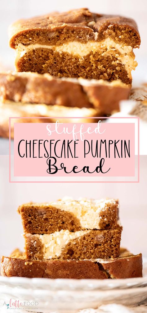 Make this Easy Pumpkin Cream Cheese Bread for fall! It’s a moist pumpkin bread recipe (based off my popular crumb cake pumpkin bread!) that’s filled with a cheesecake layer. It’s a pumpkin loaf cake swirled with cream cheese filling and it’s a gorgeous dessert for fall! Cheesecake Pumpkin Bread, Long Island Cheese Pumpkin Recipes, Bread With Cream Cheese Filling, Pumpkin Bread With Cream Cheese Filling, Pumpkin Cheesecake Loaf, Cream Cheese Pumpkin Bread, Pumpkin Cream Cheese Loaf, Pumpkin Loaf With Cream Cheese, Pumpkin Bread With Cream Cheese