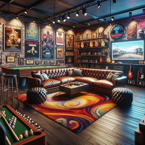 Home Bar And Lounge, Retro Man Cave, Home Pool Table Room, Man Cave Lighting Ideas, Basement Arcade, Bar Room Design, Man Cave Table, Classy Man Cave, Bar Arcade