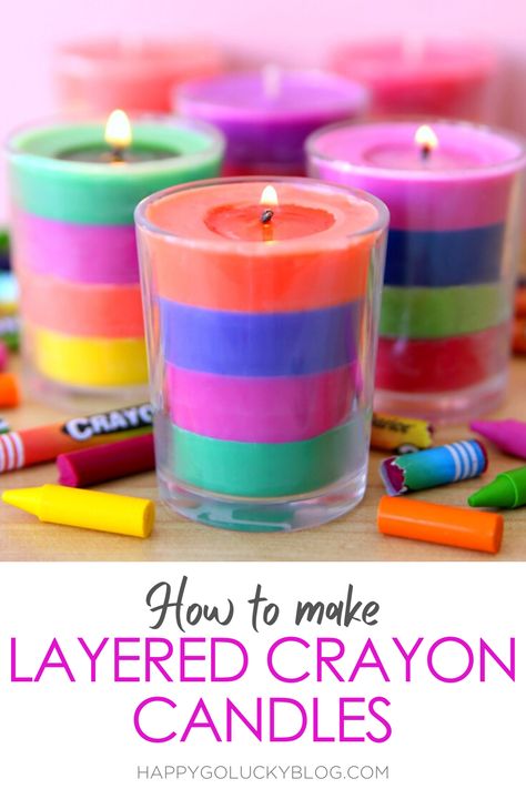 Grab all those old crayons because we’re making layered crayon candles with them!  Not only are these candles vibrant and colorful, they’re so easy to make. Melted Crayon Candles, Candle Making With Crayons, Kids Candle Making, Crayon Candle, Crayon Candles Diy, Diy Candles With Crayons, Crayon Candles, Diy Candles Easy, Making Crayons