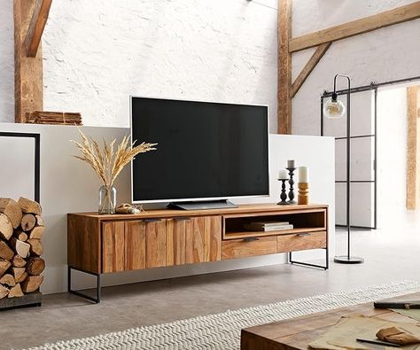 Tv Unit for Living Room | Free Standing Movable Media Tv Console Cabinet Sideboard | Floor Led Tv Sand Table Side Board (Brown Natural Finish) Tv Console Cabinet, Living Room Tv Unit, Console Cabinet, Modern Sideboard, Sheesham Wood, Wooden Planks, Bedroom Flooring, Sideboard Cabinet, Living Room Tv