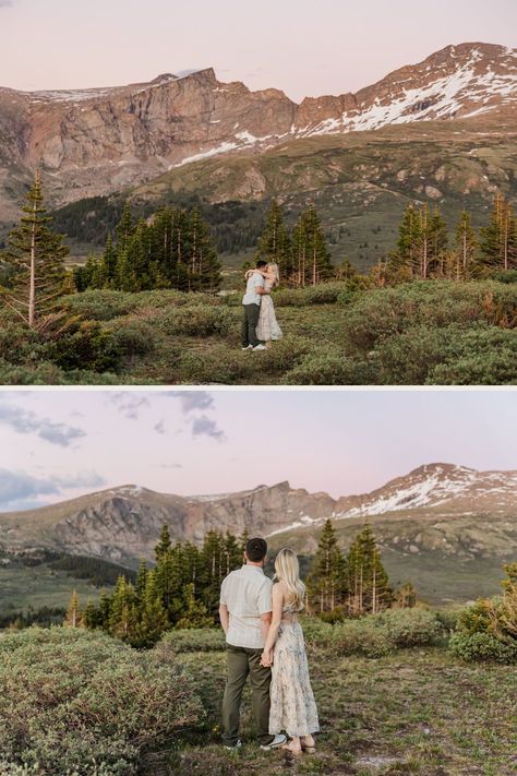 Beautiful Summer Mountain Engagement Photos | Colorado Photographer | Kayla and Sam wanted to have their summer engagement photos in the mountains of Colorado, and we had some surprise guests at their session! Discover engagement photo outfits, engagement session ideas, and summer engagement photos. Book Katie to be your Colorado engagement photographer at katiefletcherphoto.com Couples Photoshoot In Mountains, Telluride Engagement Photos, Fall Couple Photoshoot Colorado, Rocky Mountain Engagement Photos, Engagement In Mountains, Banff Engagement Photos, Engagement Photos In Colorado, Badlands Engagement Photos, Mountains Engagement Photos