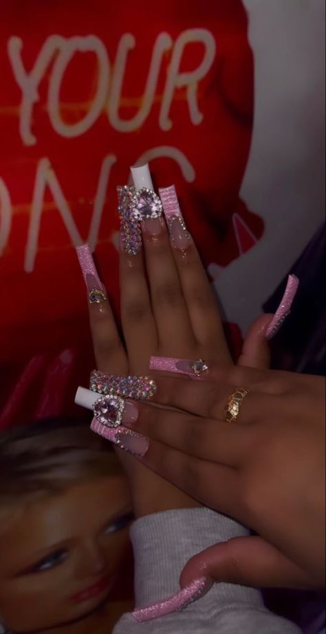 Art On Nails, Pink Tip Nails, Nails Styles, Tapered Square Nails, Home 2023, Glamour Nails, Colored Acrylic Nails, Dots Nails, Acrylic Nails Coffin Pink