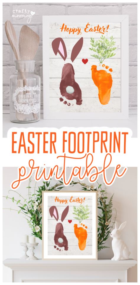 Baby Easter Canvas, Easter Foot Prints For Toddlers, Bunny And Carrot Footprint, Easter Crafts For Kids Handprint Footprint Art, Leprechaun Craft Template, Easter Footprint Crafts, Easter Paintings On Canvas Kids Hand Prints, Baby Easter Crafts, Easter Bunny Footprints