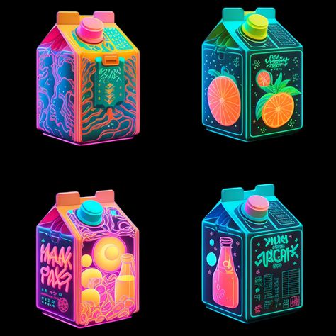 Futuristic Food Packaging, Cyberpunk Food, Halloween Cyberpunk, Japanese Fruit, Tech Tattoo, Fruit World, Milk Cartons, Rave Gear, Food Branding