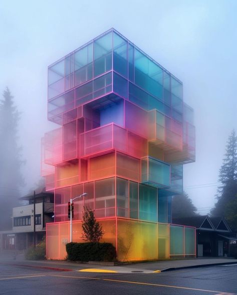 Building Cladding, Dynamic Architecture, Glass City, Do Ho Suh, Outdoor Restaurant Design, Colorful Buildings, Colour Architecture, 3d Architecture, Colourful Buildings