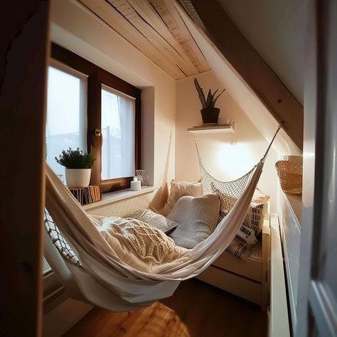 22 Stunning Indoor Hammock Ideas to Decorate Your Home - Rhythm of the Home Attic Hammock, Indoor Hammock Ideas, Hammock Inside, Hammocks Inside, Hammock Ideas, Hammock In Bedroom, Bedroom Swing, Indoor Porch, Scandinavian Room