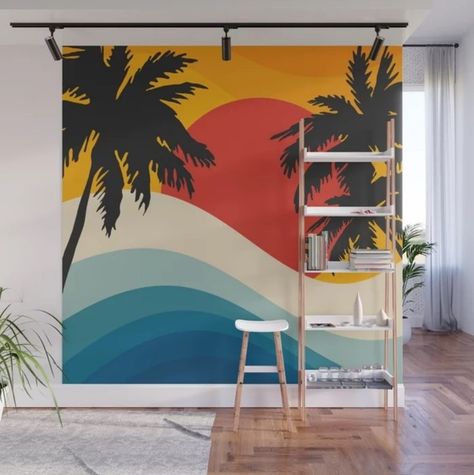 DP DESꞮGN AƦT (@dp_design_art) • Снимки и видеоклипове в Instagram Poolside Wall Murals, Surf Wall Mural, Poolside Mural Ideas, Beach Wall Murals Painted Diy, Pool Murals Painted Walls, Beachy Murals, Retro Mural Wall Art, Beach Mural Painted Wall, Poolside Mural