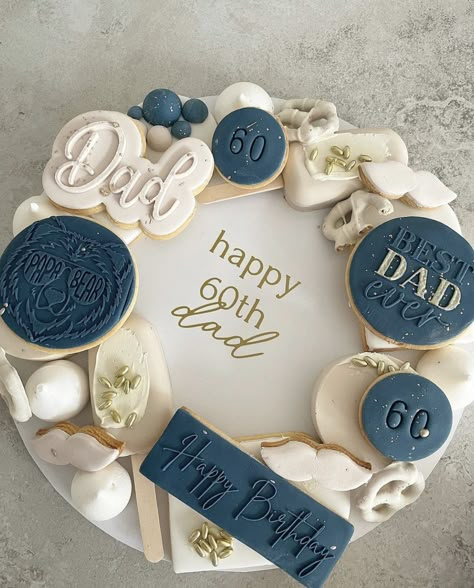 Fathers 60th Birthday Ideas, Cookies For Dads Birthday, Dads 60th Birthday Cake, Decorated Sheet Cakes For Men, 90th Birthday Cake Ideas For Men, Bento Cake Fathers Day Design, 60th Cupcakes For Men, Grandad Birthday Cakes, 60th Cake For Men