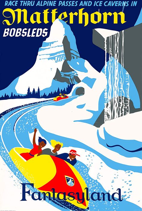 Amazon.com: Matterhorn Bobsleds Disney Poster (11x17) Vintage Fantasyland Retro Disneyland Ride Reproduction Wall Art Print: Posters & Prints Disneyland Vintage Poster, Matterhorn Disneyland, Vintage Disney Poster, Vintage Disney Posters, Disneyland Vintage, Disneyland Attractions, Disneyland Rides, Disney Attractions, Disney Collector