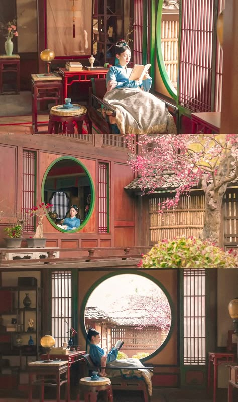 Hanok House Aesthetic, Chinese House Aesthetic, Chinese Cottagecore, Chinese Palace Interior, Chinese Dynasty Aesthetic, Ancient Chinese Room, Traditional Chinese Home, Chinese Mansion, Ancient China Aesthetic