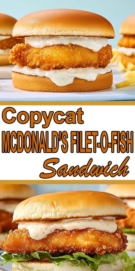 Missing McDonald’s Filet-O-Fish? Now you can make it at home! This copycat recipe is crispy, flavorful, and sure to satisfy your fast-food cravings. Enjoy a homemade version that tastes just like the original! Click to get the recipe! #FiletOFish #CopycatRecipes #FastFood Mcdonalds Fish Sandwich Recipe, Filet O Fish Sandwich Recipe, Fried Fish Fillet, Fish Fillet Sandwich, Crispy Fried Fish, Fish Sandwich Recipes, Fish Fillet Recipe, Homemade Tartar Sauce, Dinner Desserts