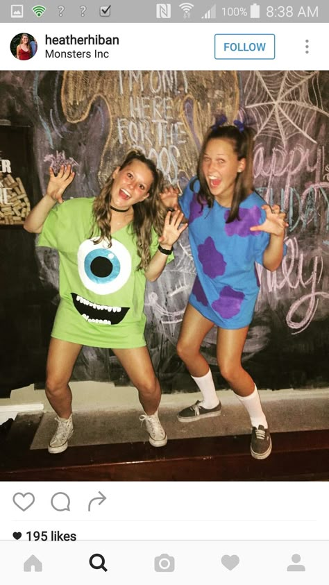 Mike and Sully (Monsters Inc.) Sully Halloween, Monsters Inc Halloween, Sully Costume, Sully Monsters Inc, Meme Costume, Mike And Sully, Cute Group Halloween Costumes, Bff Halloween Costumes, Best Friend Halloween Costumes