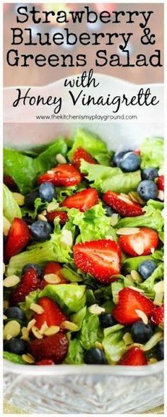 Honey Strawberry, Ww Salads, Honey Vinaigrette, Lettuce Salad Recipes, Blueberry Salad, Greens Salad, Romaine Salad, Green Salad Recipes, Beautiful Salad