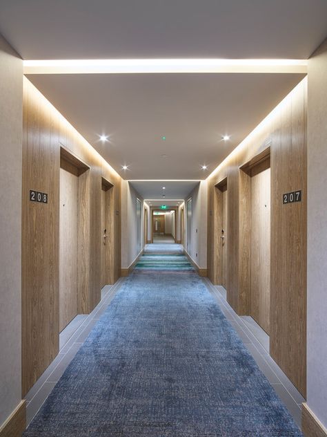 Hilton London Bankside Multifamily Corridor Design, Apartment Corridor, Art Deco Style Interior, Hostels Design, Hotel Corridor, Hotel Hallway, Corridor Design, Corridor Lighting, Hospital Interior