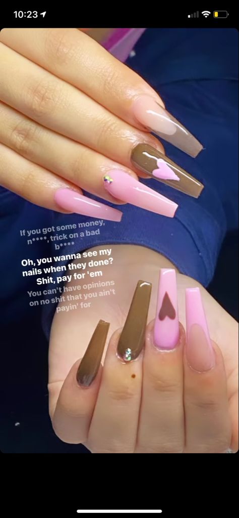 16th Birthday Nails, Pink And Brown Nails, Vereena Sayed, Nude Nails With Glitter, Nails And Tattoos, Nail Inspo Ideas, Brown Acrylic Nails, Brown Nails Design, Bday Nails