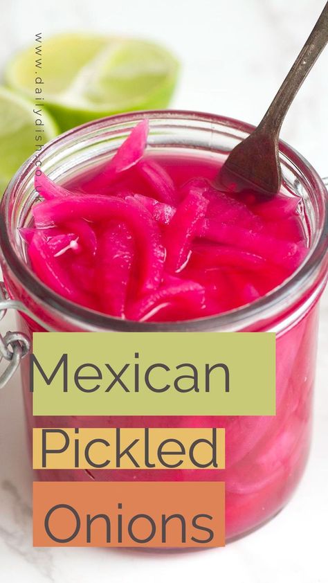 Mexican pickled onions Chicken Tacos With Pickled Red Onions, Pink Tacos Recipe, Picked Red Onions Mexican, Qdoba Pickled Red Onions, Pink Pickled Onions, Pink Onions Recipe, Pickled Red Onions Mexican Style, Pickled Onions Mexican, Pickled Red Onions For Tacos