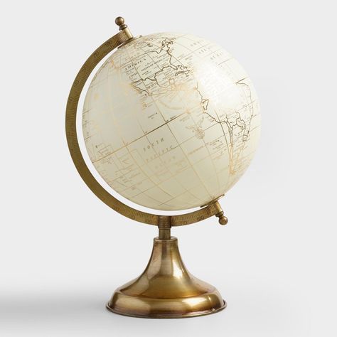 Decorative Accents Explore the world with our metallic-printed decorative globe on a gold metal stand. Great for an home office, library or living room setting, it adds instant global appeal. Color:Gold. Also could be used for decorative,accessories,artisan gifts,gifts,home decor,decor,tabletop decor,tabletop accessories,decorative accessories. By Cost Plus World Market.507583 Custom Globe, Antique Globe, Hand Painted Globe, Painted Globe, Gold Globe, World Globes, Globe Decor, World Globe, Cost Plus World Market