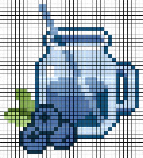 Blueberry Perler Beads, Blueberry Cross Stitch, Blueberry Pixel Art, Pixel Art Embroidery, Cute Grid Pattern, Pixel Art Pattern Ideas, Pixel Art Drawings Ideas, Fruit Pixel Art, Pixel Art Summer