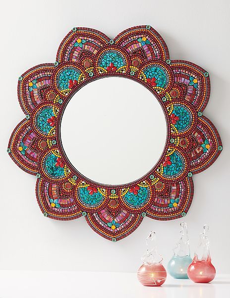 Nails art Mirror Mosaics, Mandala Mirror, Mosaic Mandala, Beaded Wreath, Mosaic Mirror Frame, Mosaic Mirrors, Diwali Decoration Items, Mirror Frame Diy, Rhythmic Pattern